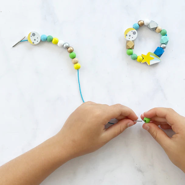 Outer Space - Bracelet Making Kit - Wooden Beads - Kids Beading Craft Kit