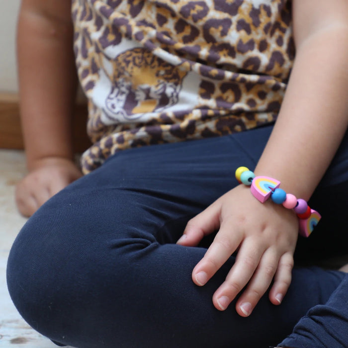 Little Girl Bracelet 346- Macrame Little Girl Fashion Wood Beads Rainbow Color Jewelry for Kids