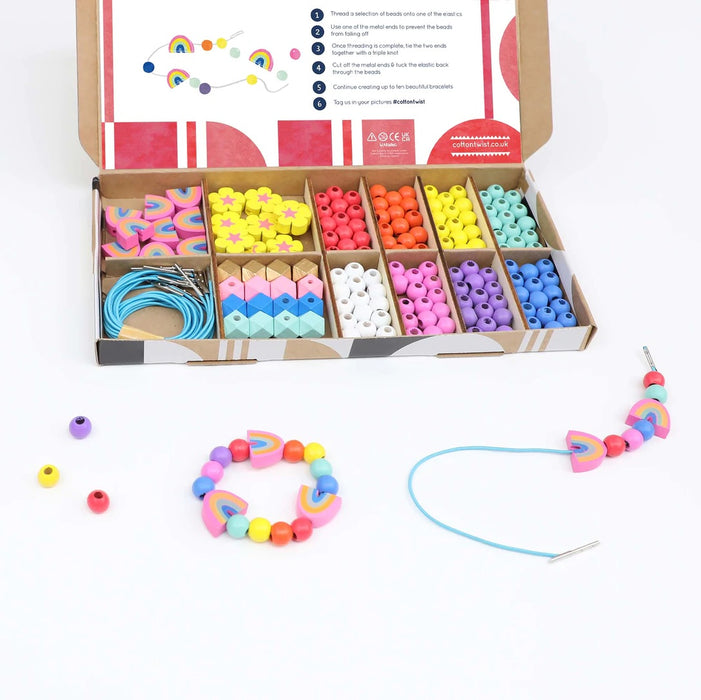 Rainbow & Flowers - Bracelet Making Kit - Wooden Beads - Kids Beading Craft Kit