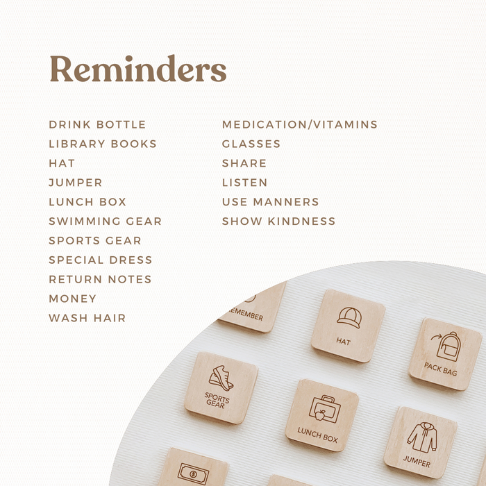 Reminders Set - For Little Agenda and Routine Helper - Wooden Magnetic Tiles - Second Scout