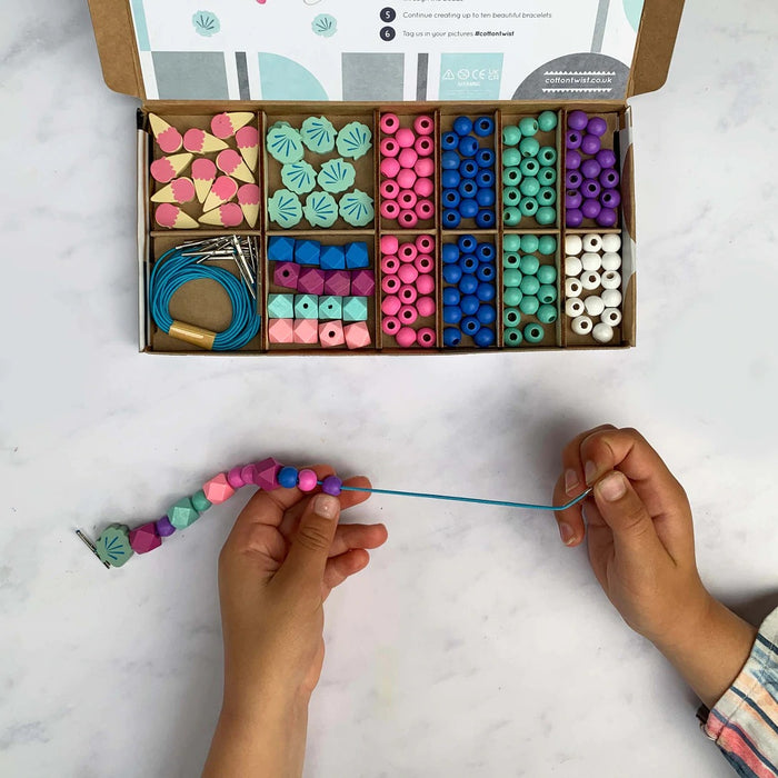 Seaside & Shells- Bracelet Making Kit - Wooden Beads - Kids Beading Craft Kit