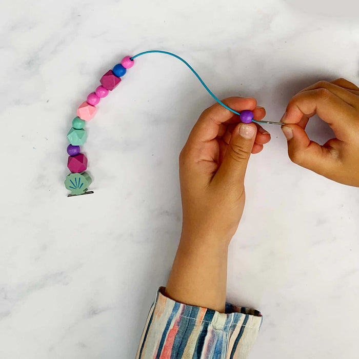 Seaside & Shells- Bracelet Making Kit - Wooden Beads - Kids Beading Craft Kit