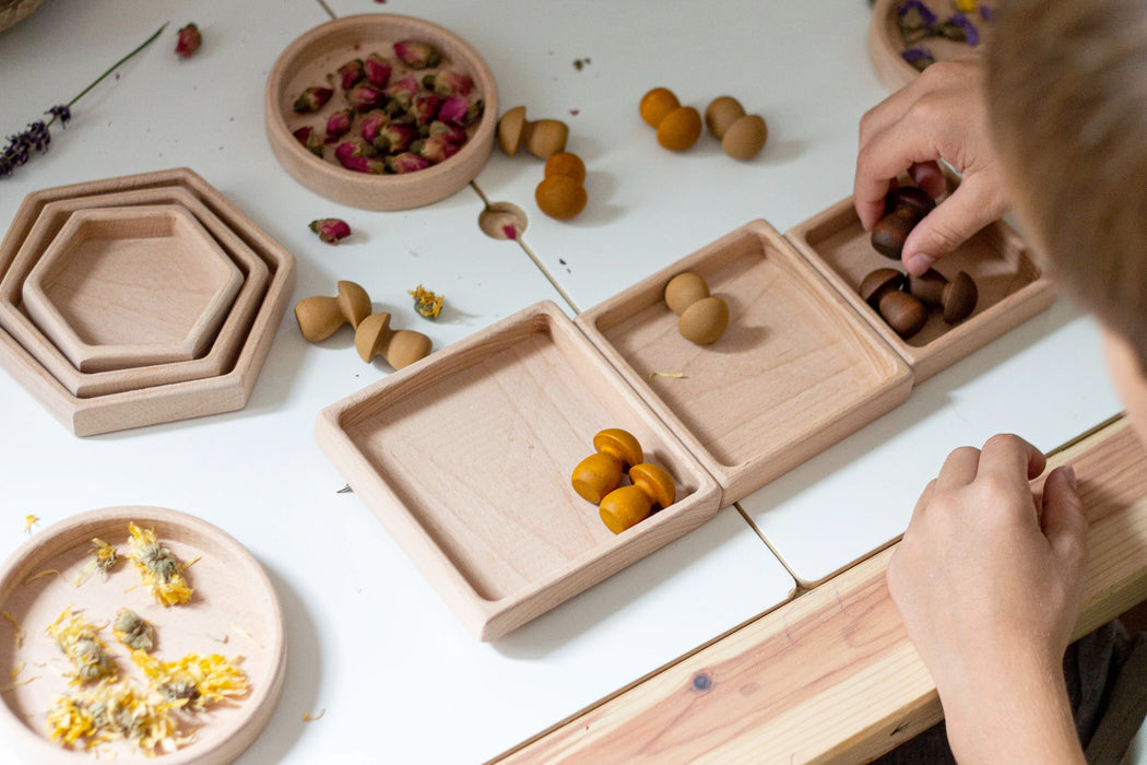 Square Sorting Trays - Wooden Nesting Trays for Loose Parts Play