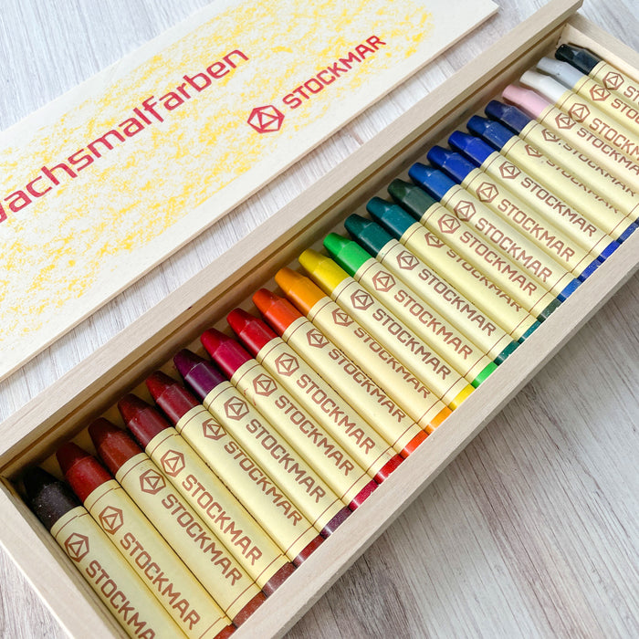 Stockmar Bees Wax Crayons in a Wood Box- Stick Crayons - 24 Colors