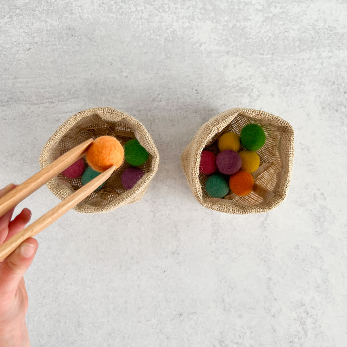 Transfer Set with Tongs and Felt Balls - Natural Playbox