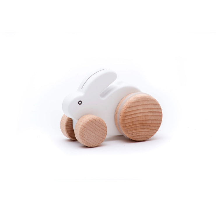 Small Hopping Rabbit - White - Wooden Push Toy - Bajo