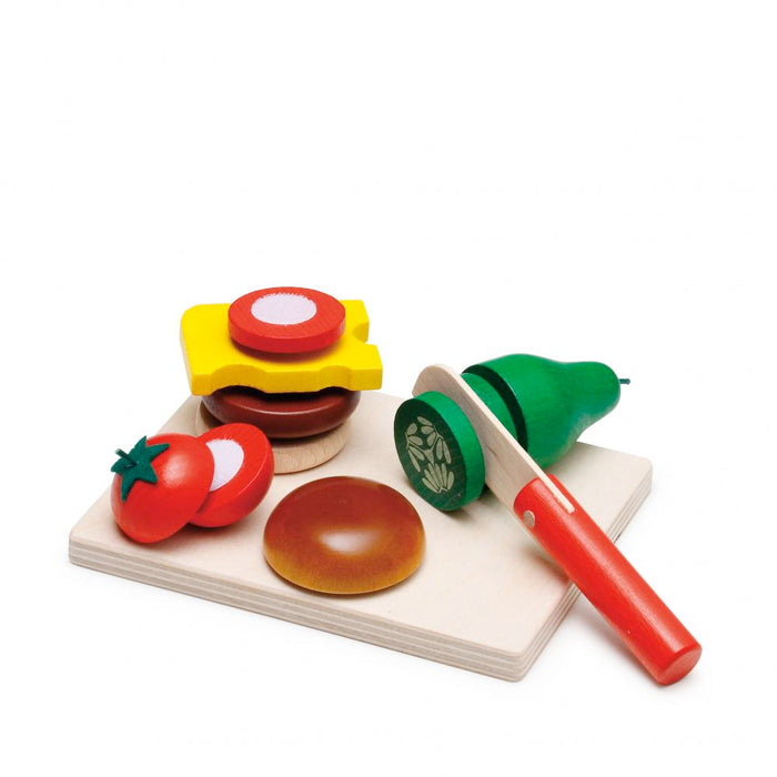 Wooden Cheeseburger Cutting Set Play Food - Wood Play Foods - Erzi