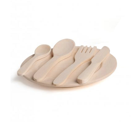 Wooden Plate and Cutlery Set - Natural Play Set for Kitchens - Erzi