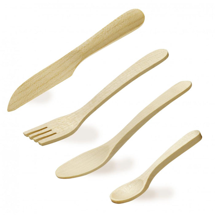 Wooden Plate and Cutlery Set - Natural Play Set for Kitchens - Erzi