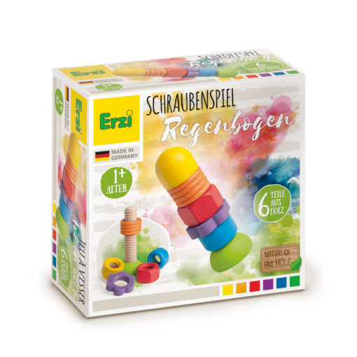 Wooden Rainbow Screw Turning Game - Toddler Fine Motor Skill Toy - Erzi