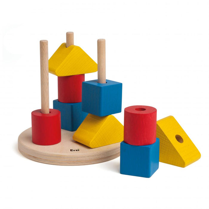 Wooden Stacking and Sorting Board - Basic Shapes - Toddler Fine Motor Skill Toy - Erzi