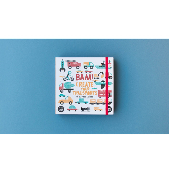 Bam! Transport - Create You Own Cars, Planes, & Trains Wooden Stamp Kit - Londji