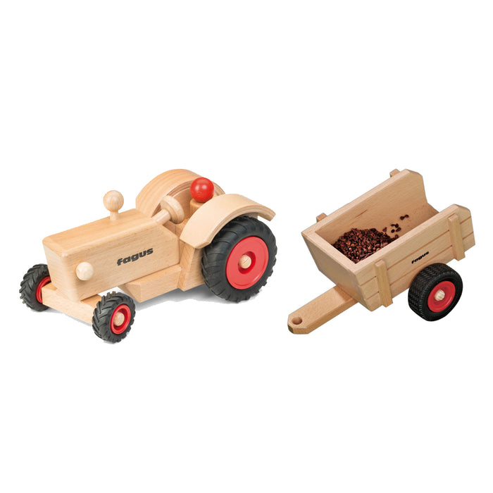 Wooden Old Fashion Tractor With Farm Cart - Fagus