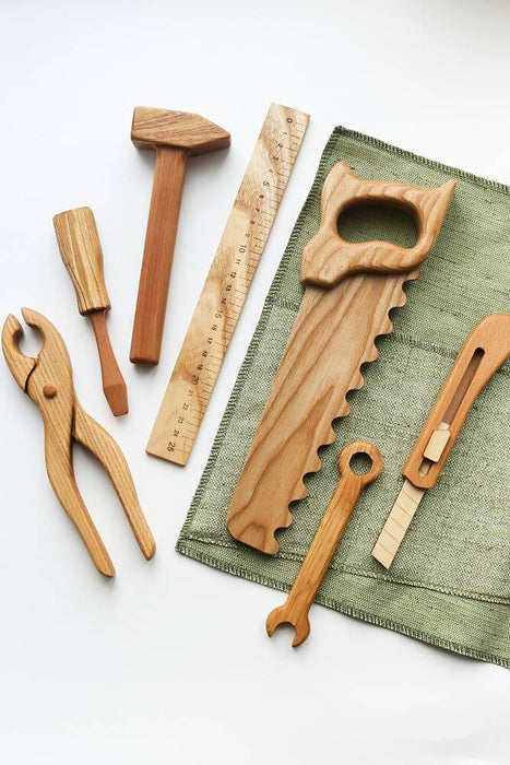 Handmade Wooden Tool Set - 2 Sizes - Natural Wood Pretend Tools