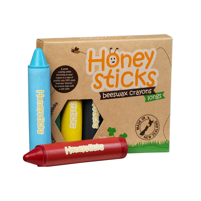 Honeysticks 100% Pure Beeswax Crayons (6 Pack, Longs) Natural, Non Toxic, Safe for Toddlers, Kids and Children, Handmade in New Ze