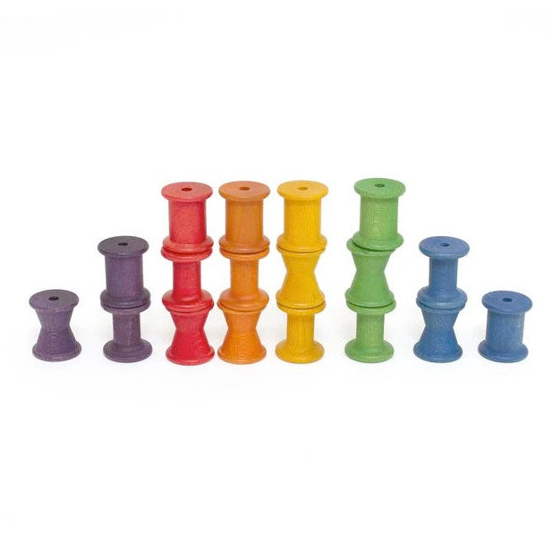 18 Wooden Spools – 18 Rainbow Spools loose parts - Grapat
