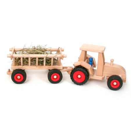 Wooden Modern Tractor With Hay Wagon  - Fagus
