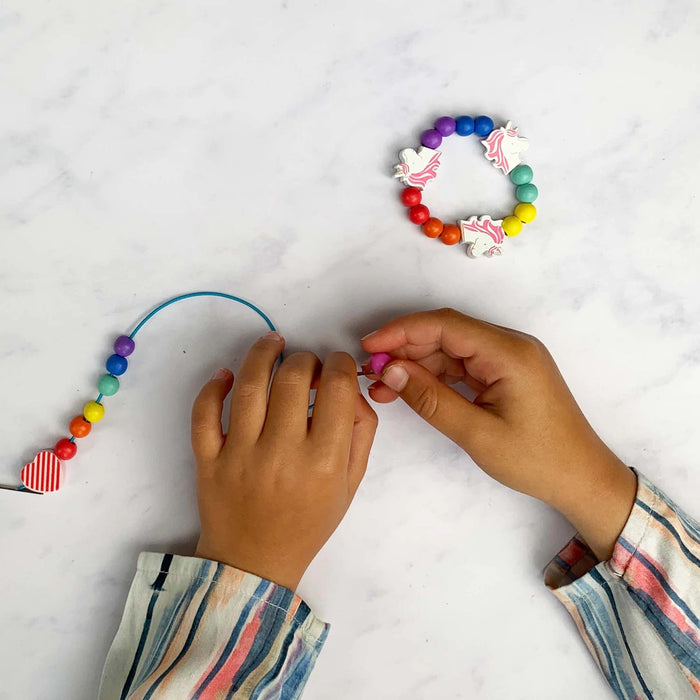 Rainbow & Flowers - Bracelet Making Kit - Wooden Beads - Kids Beading Craft  Kit